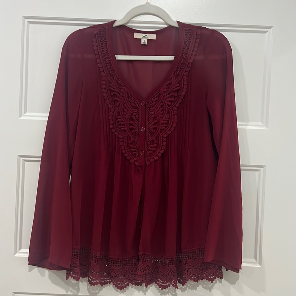 Maroon Long Sleeve Detail Top